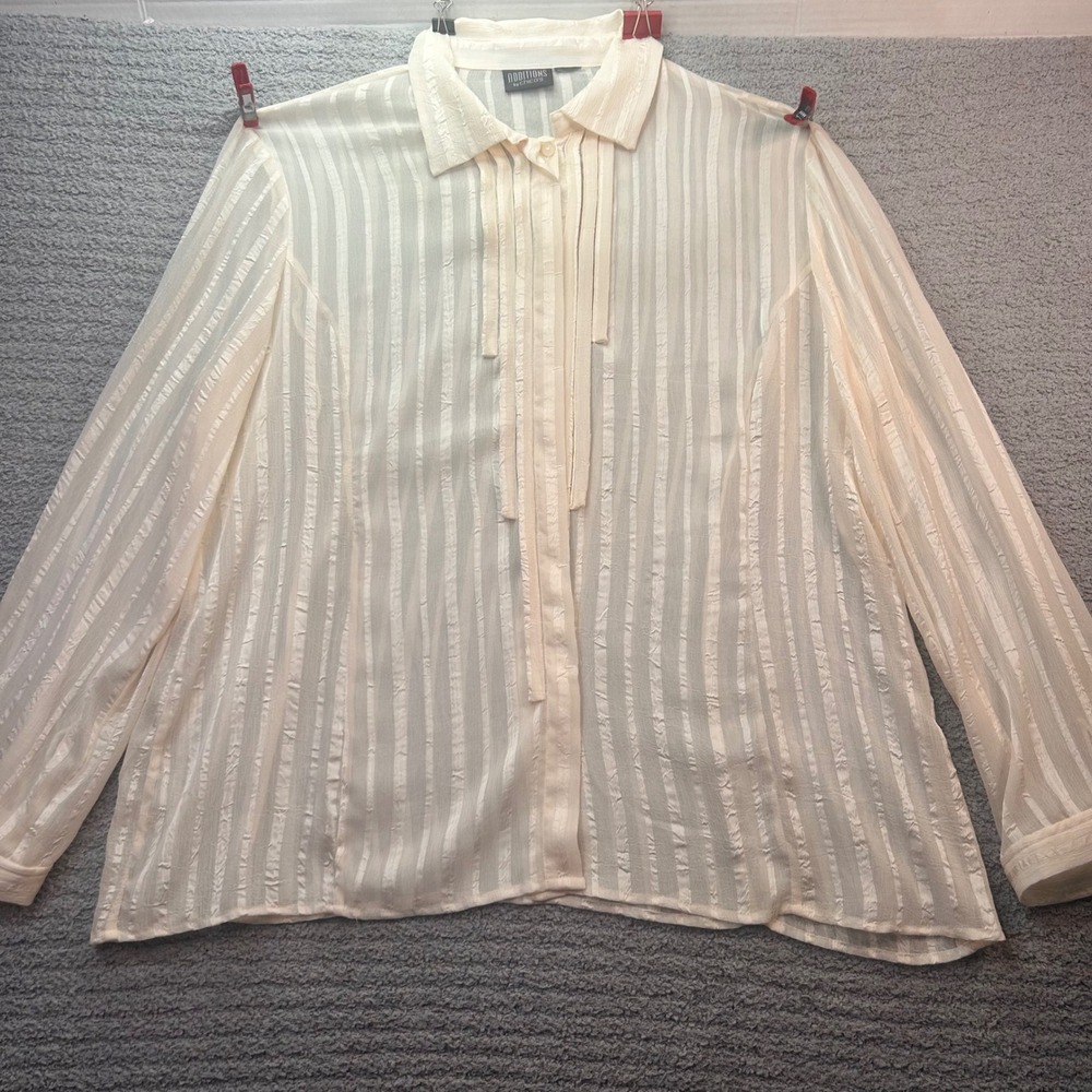 Additions by Chico's Button Up Shirt Sheer Stripe Cream OS Boho Coastal‎ Minimal